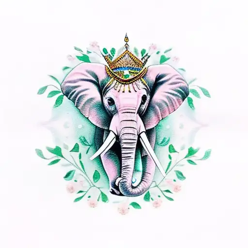 A graceful elephant with a floral crown, symbolizing motherhood tattoo design idea