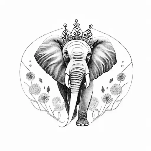 A graceful elephant with a floral crown, symbolizing motherhood tattoo design idea