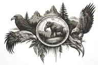 Mountains, hills, forest, beach, wolfs, eagles, elephant, compass design, beautiful eye tattoo design idea