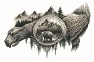 Mountains, hills, forest, beach, wolfs, eagles, elephant, compass design, beautiful eye tattoo design idea