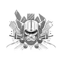 A powerful warrior in a boxing stance, surrounded by Japanese manga elements tattoo design idea