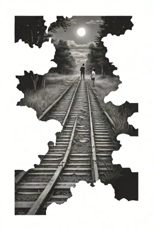 railroad tracks, 3 kids, God, strong woman, overcome heartbreak tattoo design idea