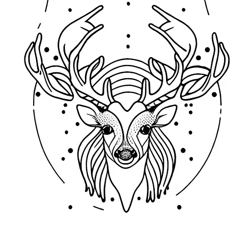 black and white Deer with dots tattoo design idea