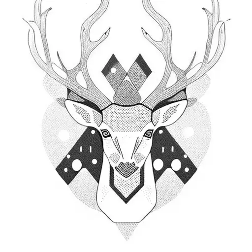 black and white Deer with dots tattoo design idea