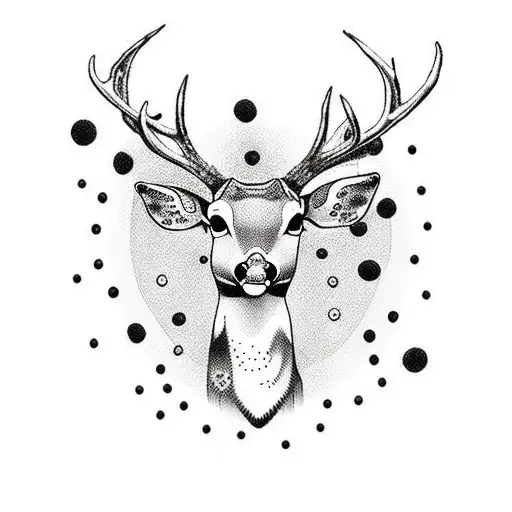 black and white Deer with dots tattoo design idea