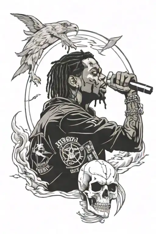 Denzel Curry Taboo, Travis scott Rodeo, Kid Cudi Man on the Moon, Don Toliver Life of a don tattoo design idea