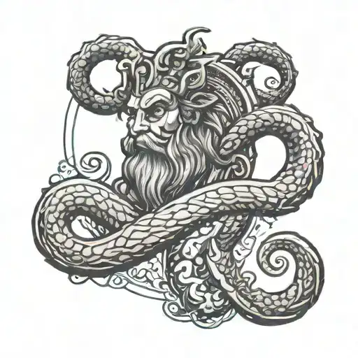 Generate a tattoo for the name Arthur, perhaps something related to Poseidon on a small forearm tattoo design idea