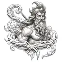 Generate a tattoo related to Poseidon or Neptune on a small forearm or something in the Japanese style tattoo design idea