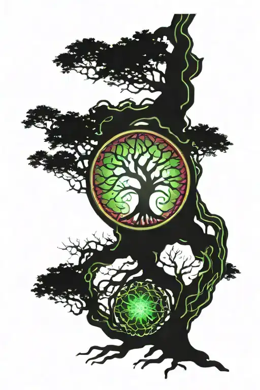 Tree of life intertwined within poison tree tattoo design idea