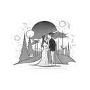 Depict a romantic scene from a favorite movie in a blackwork style tattoo design idea