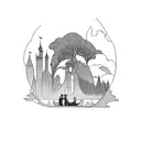 Depict a romantic scene from a favorite movie in a blackwork style tattoo design idea