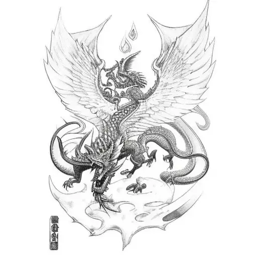 Depiction of Saint Michael battling a red dragon jn the garden of eden tattoo design idea