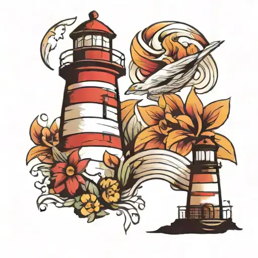 colorful lighthouse tattoo design idea