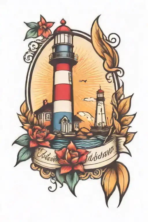 colorful lighthouse tattoo design idea