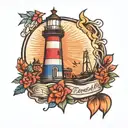 colorful lighthouse tattoo design idea