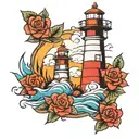 colorful lighthouse tattoo design idea