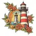 colorful lighthouse tattoo design idea