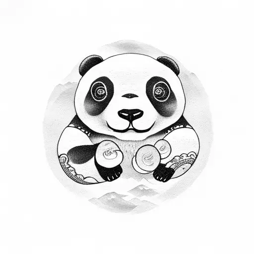 panda with clam and bear pride flag tattoo design idea