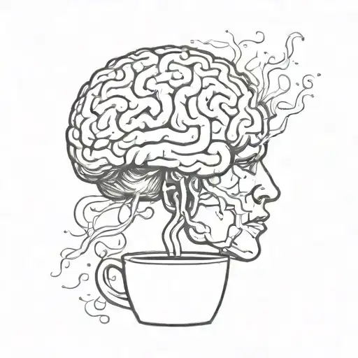A human brain in its natural form drinks a cup of coffee tattoo design idea