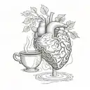 A human heart in its natural form drinks a glass of wine and on the other hand a human brain in its natural form drinks a cup of coffee tattoo design idea