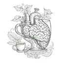 A human heart in its natural form drinks a glass of wine and on the other hand a human brain in its natural form drinks a cup of coffee tattoo design idea