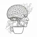 A human brain in its natural form drinks a cup of coffee tattoo design idea