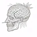 A human brain in its natural form drinks a cup of coffee tattoo design idea