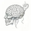 A human brain in its natural form drinks a cup of coffee tattoo design idea