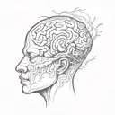 A human brain in its natural form drinks a cup of coffee tattoo design idea