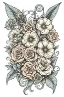 industrial dystopia entwined with whimsical pastel flowers tattoo design idea