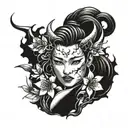 sakura flower with angry devil woman tattoo design idea