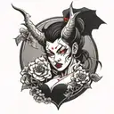 sakura flower with angry devil woman tattoo design idea