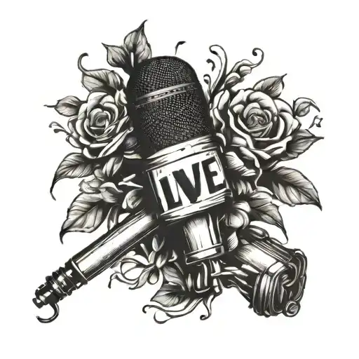 live life with the "I" in love is substituted with microphone tattoo design idea