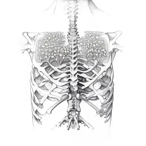 rib cage with wildflowers tattoo design idea