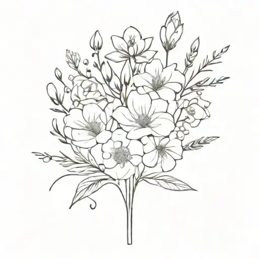 Flower Bouquet with the month flowers of june, september, February, March, and August  tattoo design idea