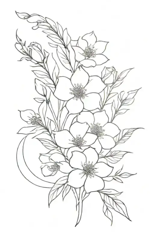 Flower Bouquet with the month flowers of june, september, February, March, and August  tattoo design idea