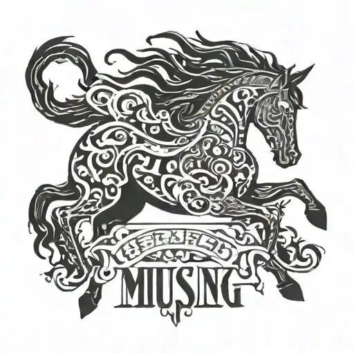 the word mustang,  date 8.15.09 underneath  tattoo design idea
