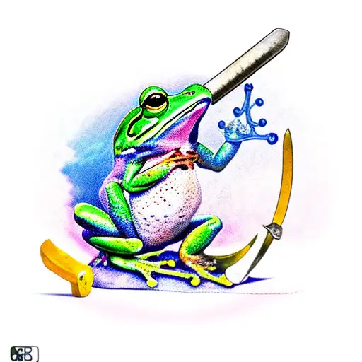 frog with sword tattoo design idea