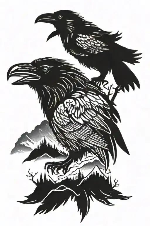 Raven Wolf silhouette tattoo design idea