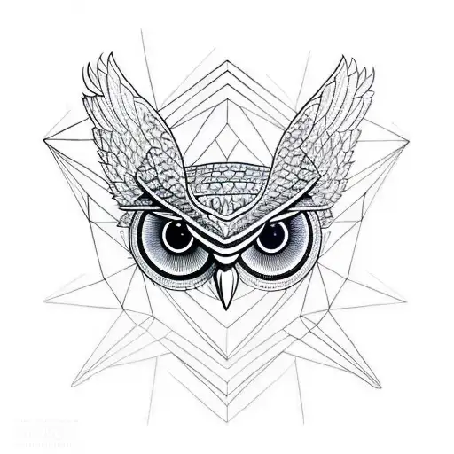 full owl that is geometric but fades to realism on the wings  tattoo design idea