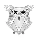 full owl that is geometric but fades to realism on the wings  tattoo design idea