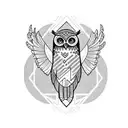 full owl that is geometric but fades to realism on the wings  tattoo design idea