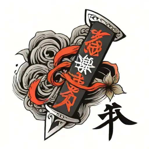 Japanese tanto blade with kanji on the blade  forearm tattoo black and red   tattoo design idea