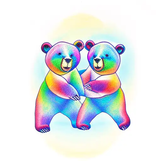 dancing bears walking across the sunset with rainbow  tattoo design idea