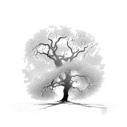 people dancing at sunrise in front of an oak tree tattoo design idea