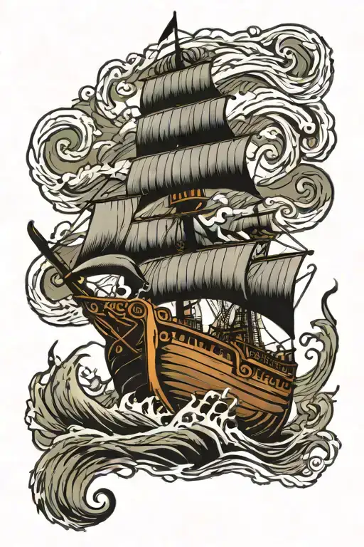 Ship, Viking, Storm, sea monster tattoo design idea