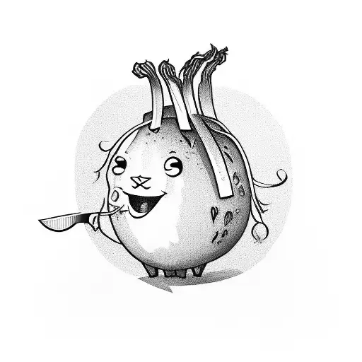 a cartoon spring onion holding a chef's knife  tattoo design idea