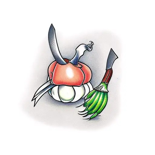 a cartoon spring onion holding their chef's knife tattoo design idea