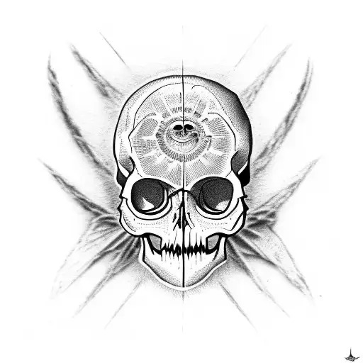 a human skull with a eye  and a moth and the text memento mori tattoo design idea
