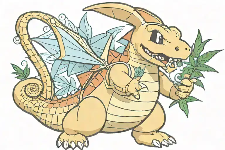 dragonite Pokémon character wielding his marijuana  tattoo design idea